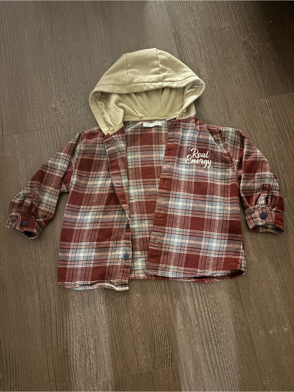 Zara kids Red Plaid Hooded Shirt Jacket